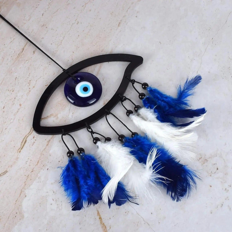 Car Rear View Mirror Decor Ornament Accessories Good Luck Charm Protection Interior Wall Hanging showpiece Dream Catchers (Evil Eye) Roposo Clout