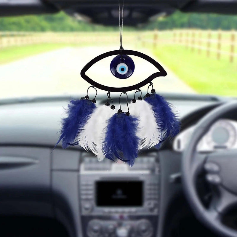 Car Rear View Mirror Decor Ornament Accessories Good Luck Charm Protection Interior Wall Hanging showpiece Dream Catchers (Evil Eye) Roposo Clout